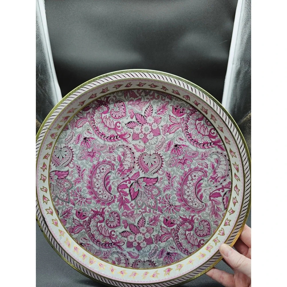 Vienna‎ Woods England Round Tin Serving Tray Floral Design Is Like Vera Bradley